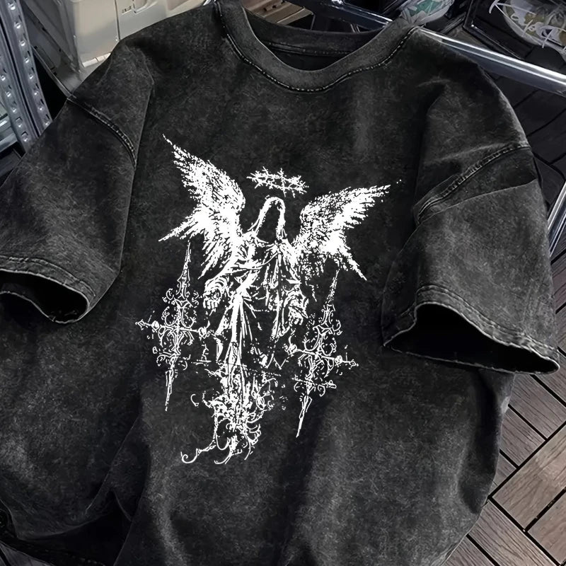 Gothic Angel Washed Oversized T-Shirt