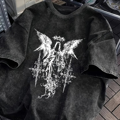 Gothic Angel Washed Oversized T-Shirt